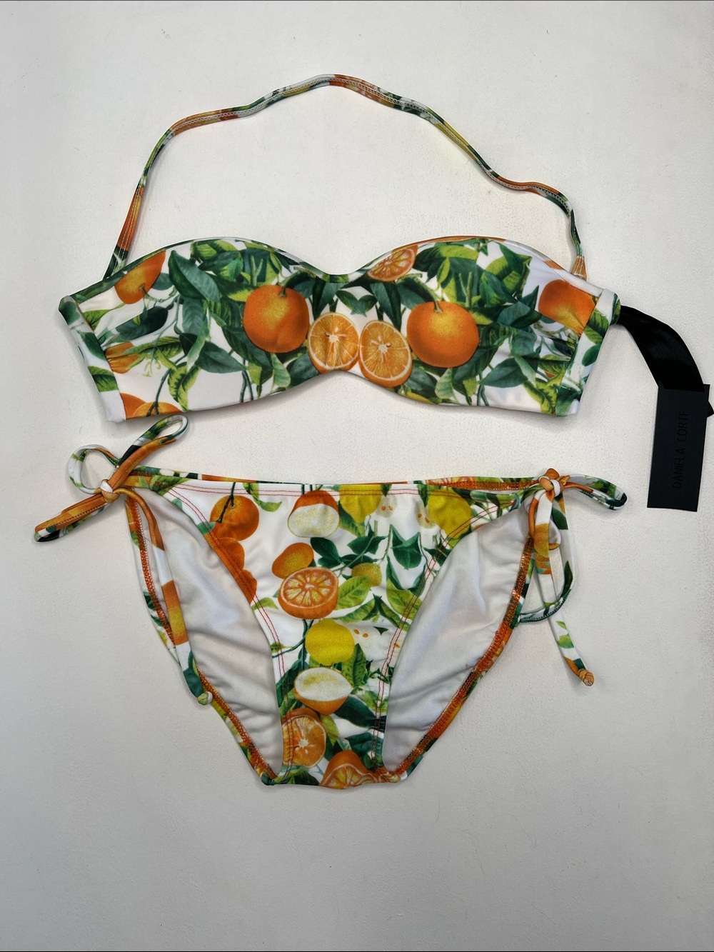 NWT Daniela Corte orange print bikini set top Small bottoms Medium